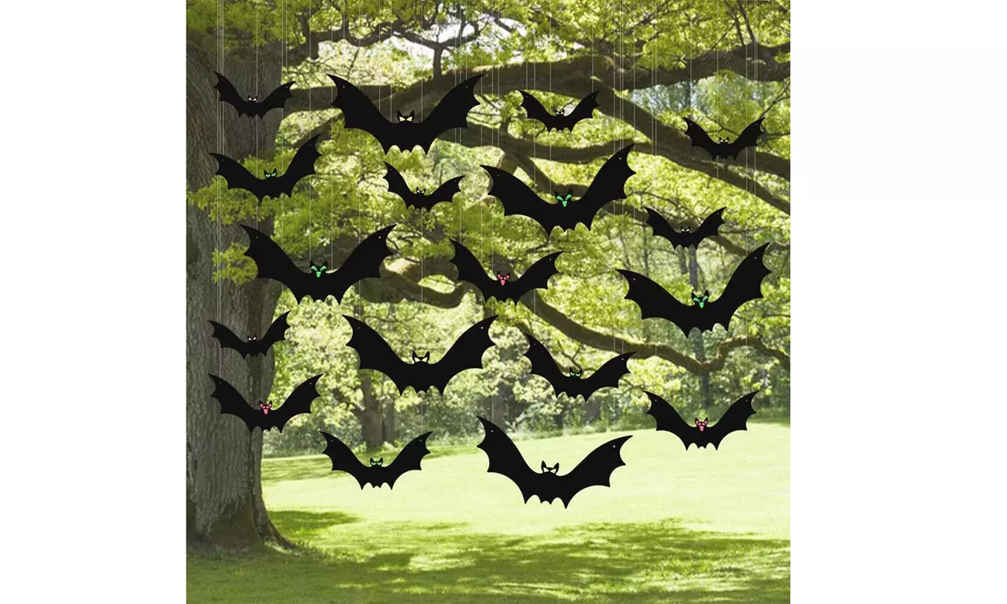 18PCS Hanging Flying Bats with Glowing Eyes Halloween Outdoor Yard Decoration - Primary Image