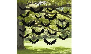 18PCS Hanging Flying Bats with Glowing Eyes Halloween Outdoor Yard Decoration