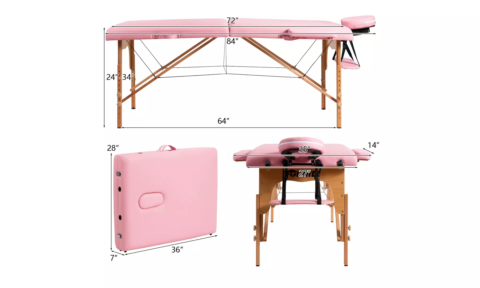 84" Portable Massage Table Adjustable Spa Bed with Carry Case