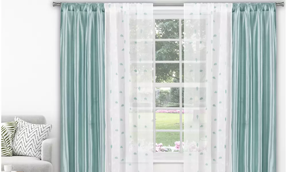 Embroidered Sheer Window Curtain and Panel Pair Set (4-Piece) - Primary Image