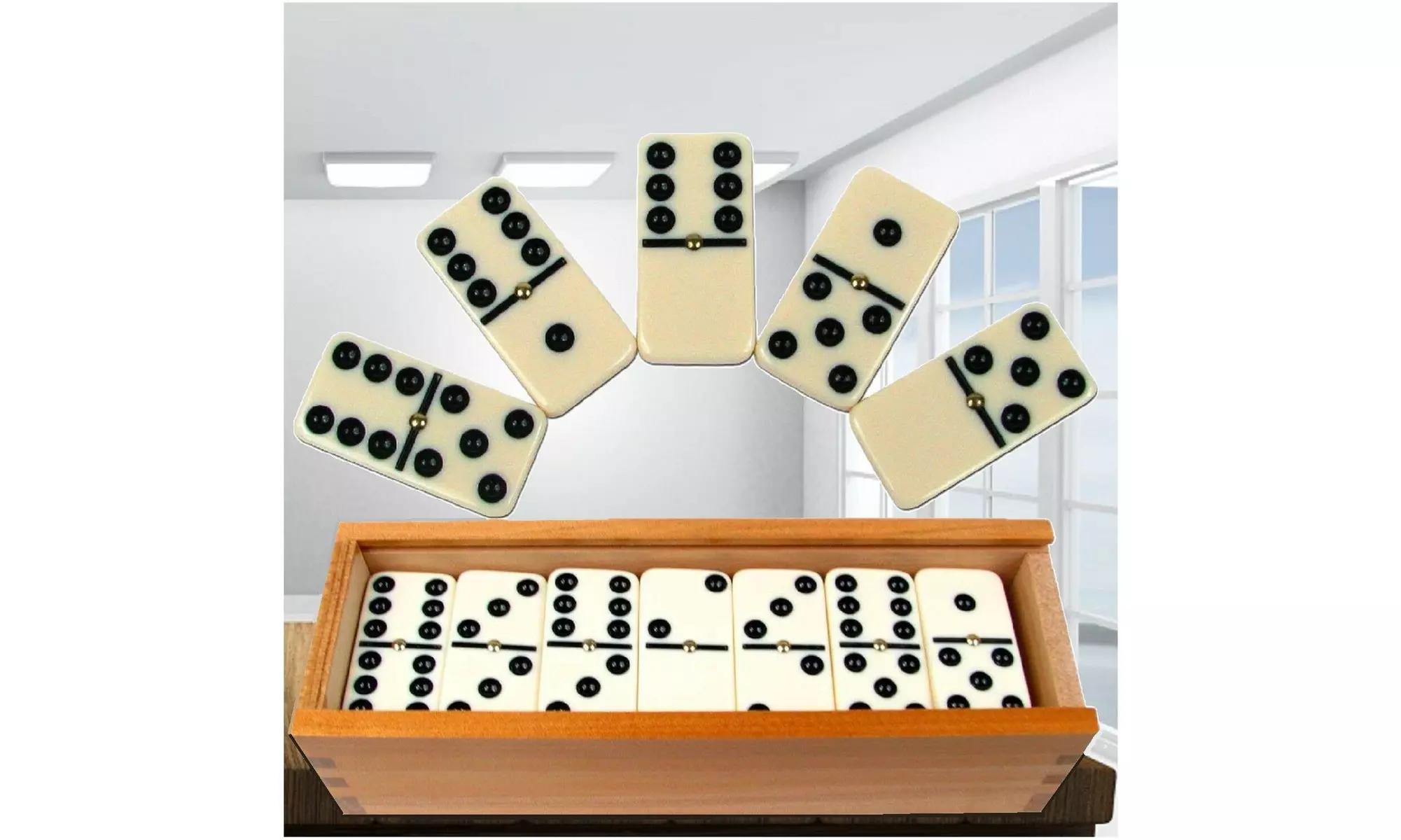 Double Six Professional Domino Tiles Plus Wooden Case 28 Piece Dominoes Game Set - Primary Image
