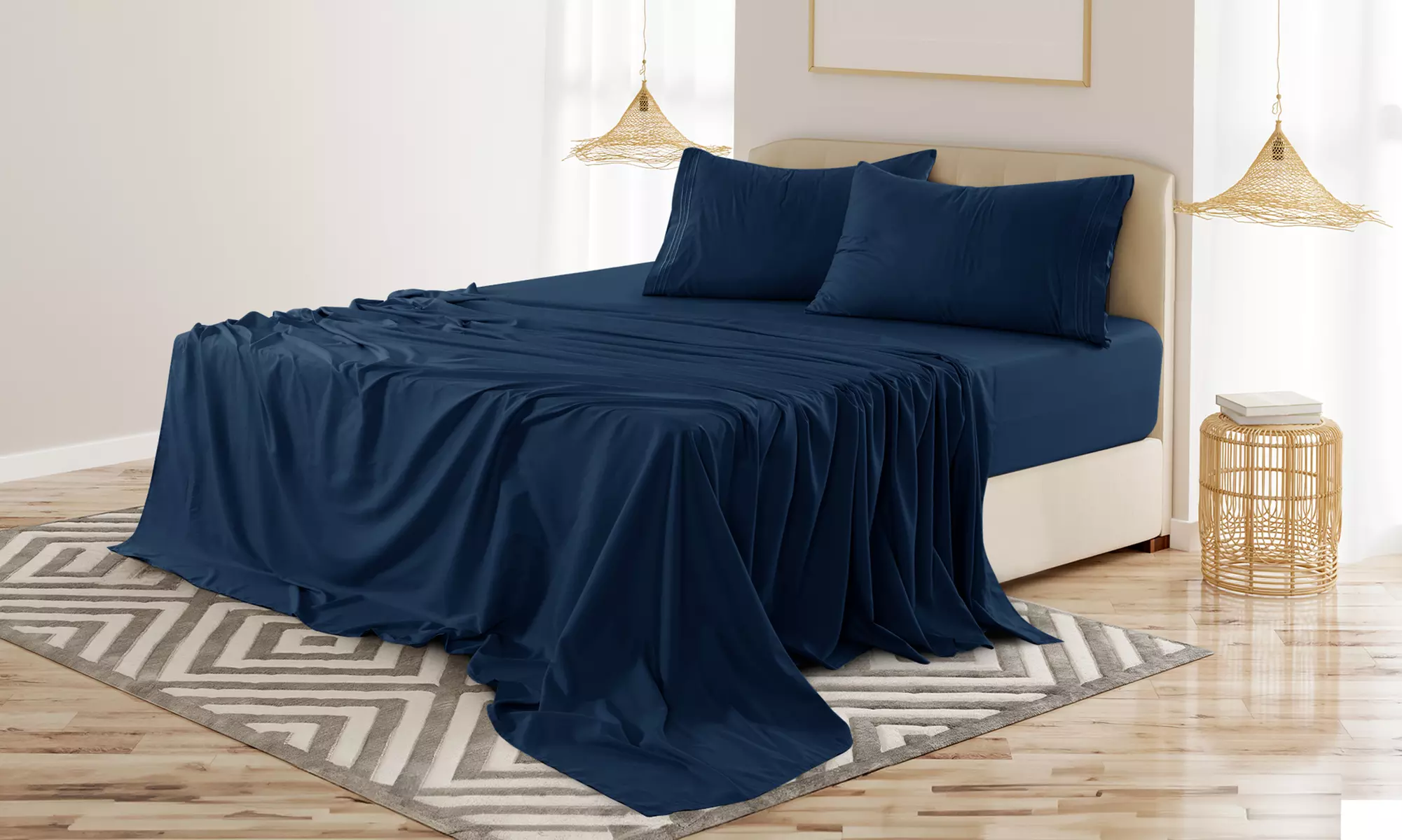 Lux Decor 4Pc Deep Pocket Sheet Set With Embroidered Pillowcases & Giftable Bag
