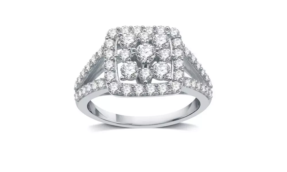 1-1/4 CTTW Diamond Square Frame Engagement Ring In Sterling Silver By DeCarat - Primary Image