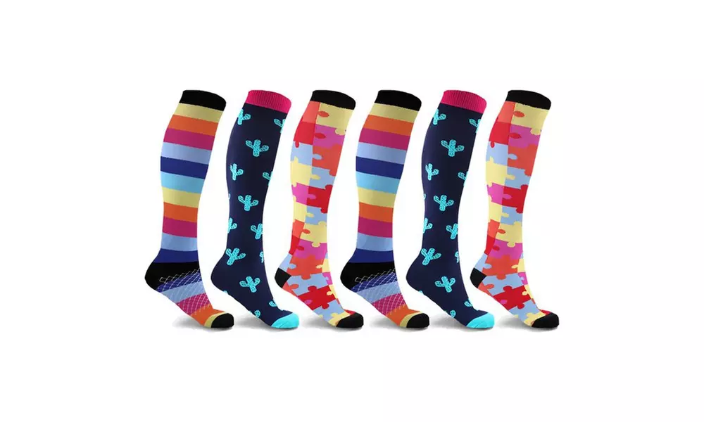 Unisex Fun Pattern Knee High Compression Socks (3 or 6-Pairs) - Second Medium