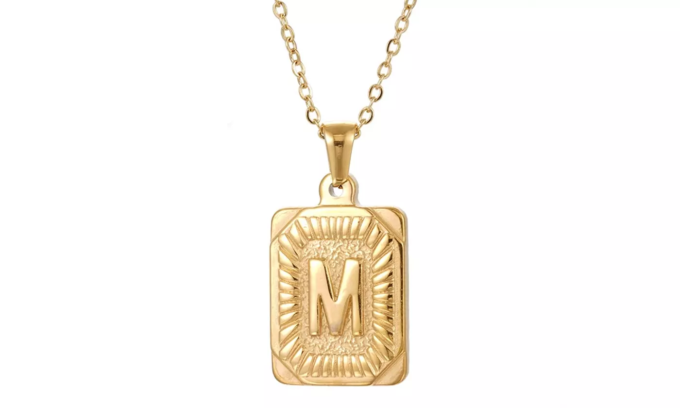 Gold Plated Stainless Steel Initial Pendant with Box Link Chain Necklace