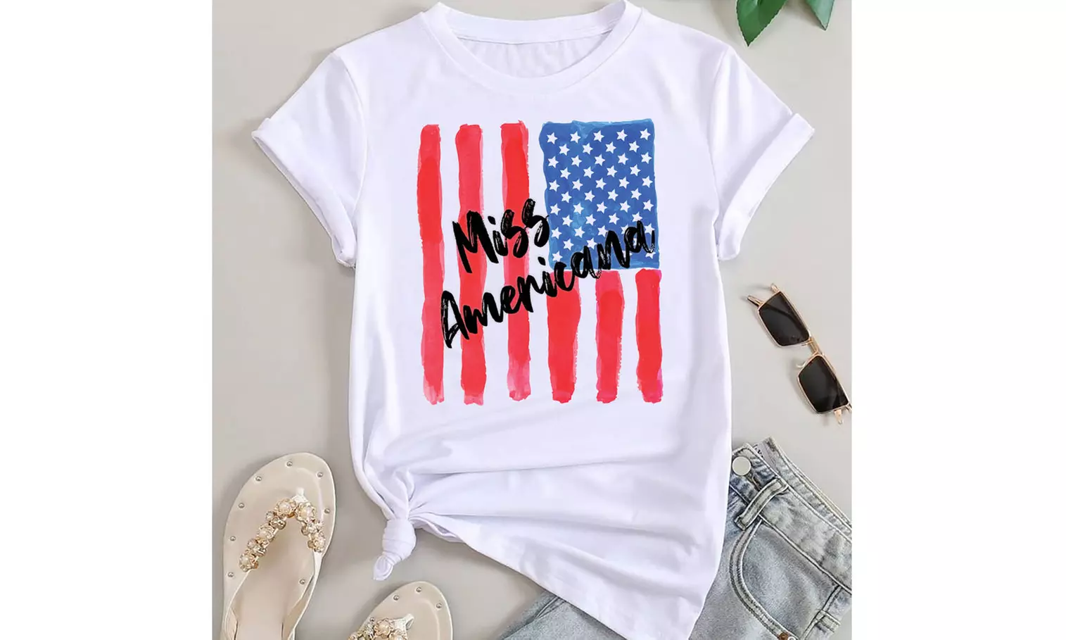 Women Miss American Flag Patriotic T-Shirt (S-2XL)