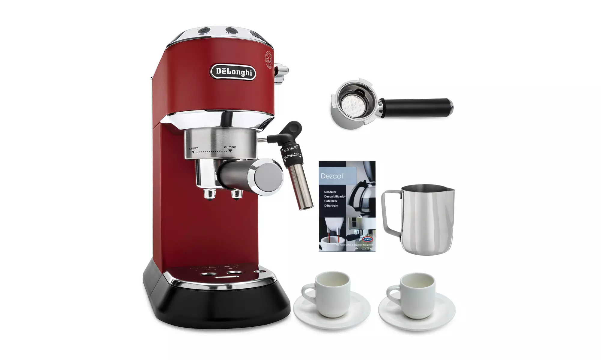 Delonghi Dedica Deluxe 15-Bar Pump Espresso Machine (Red) with Accessories - Primary Image