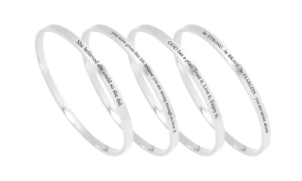 Pink Box Solid Stainless Steel Inspirational Bangle - Primary Image