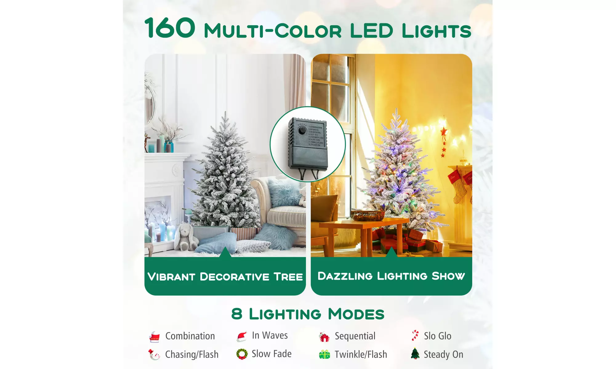Costway 4.5/6/7 FT Christmas Tree with 8 Lighting Modes Multi-Color LED Lights