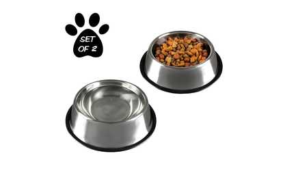 2 Stainless Steel Pet Bowls with Non Slip Rubber Bottom for Dogs and Cats-Feeder