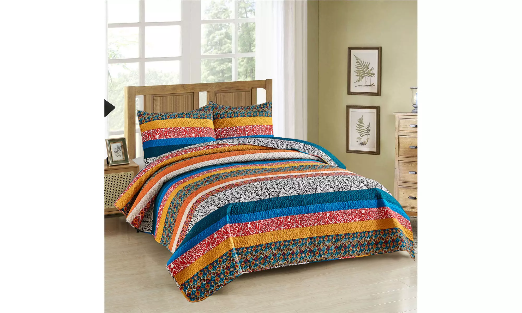 JML 3-Piece Reversible Quilt Set,Home Collection Printed Bedspread With 2 Shams