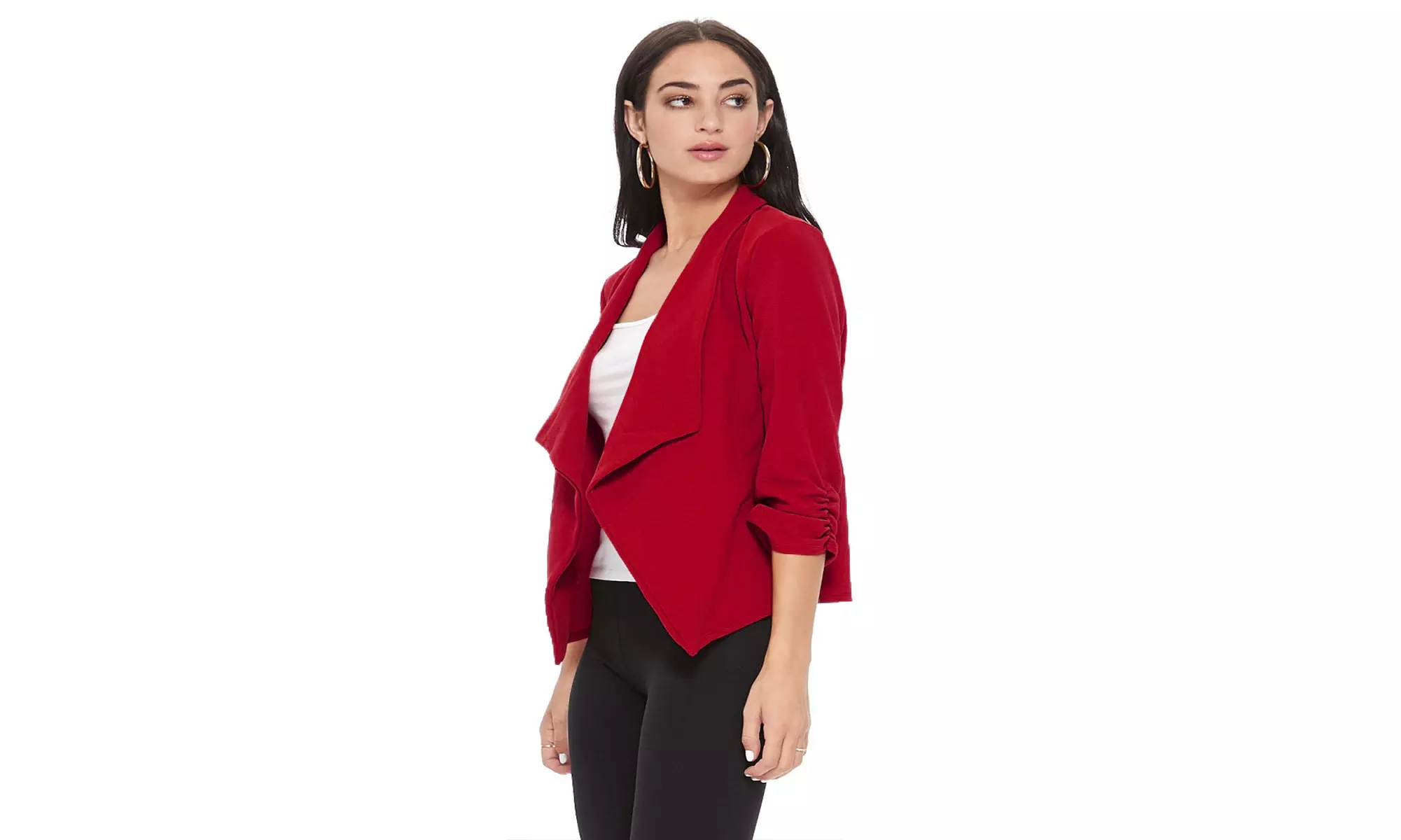 MOA Collection Solid Draped Open Front 3/4 Sleeve Jacket