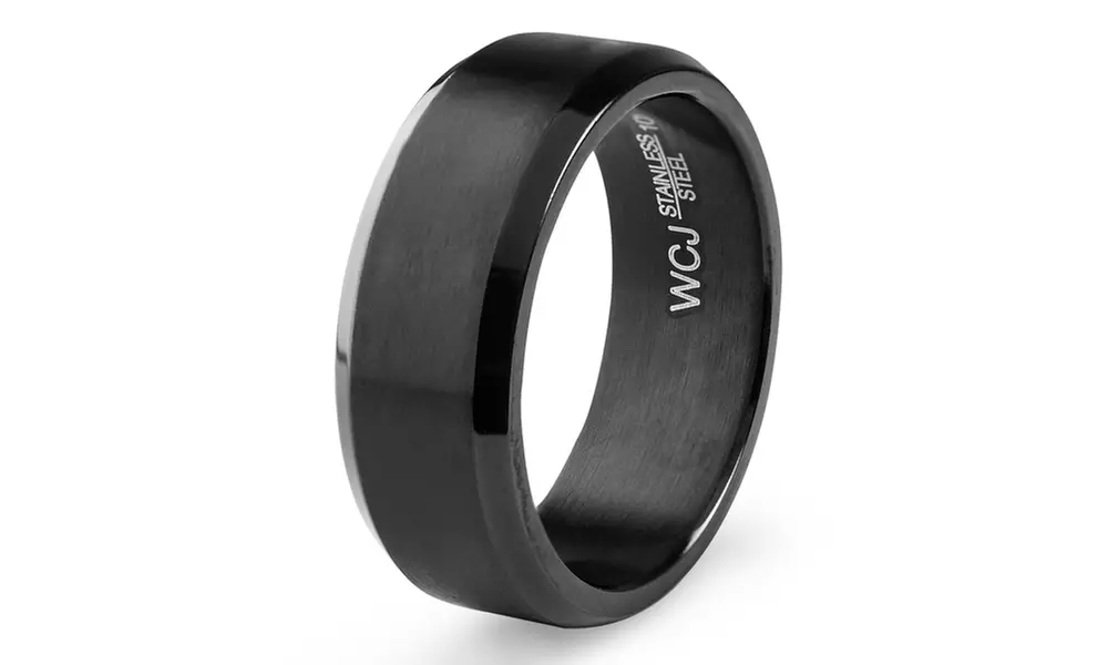 Men's Black Plated Stainless Steel Satin and High Polished Ring