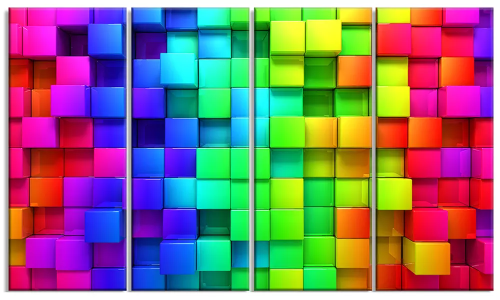 Rainbow of Colorful Boxes Abstract Metal Wall Art 48x28 4 Panels - Primary Image