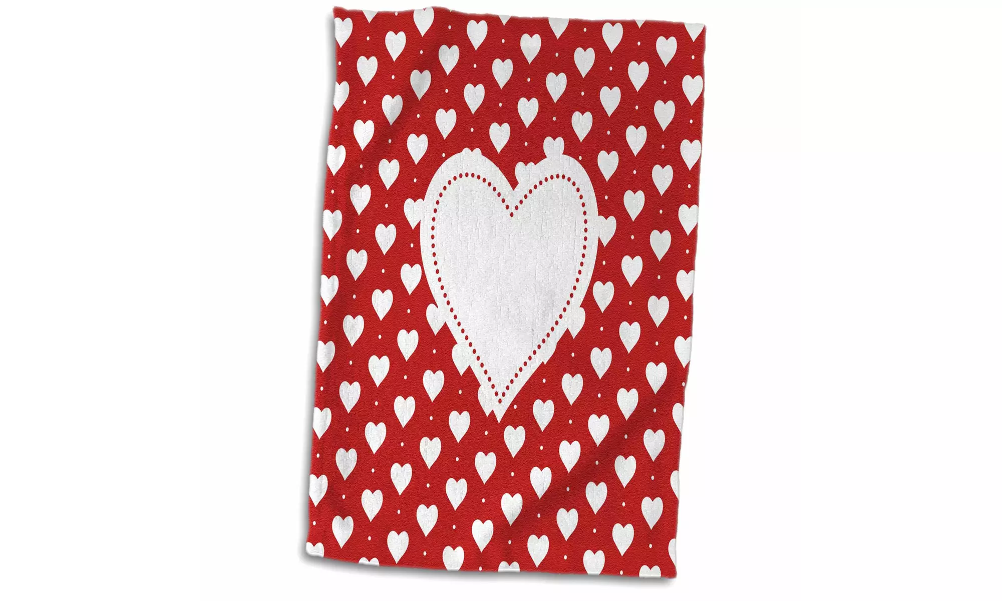  Towel - Chic, Girly White and Red Hearts and Polkadots with large central Hear - Primary Image
