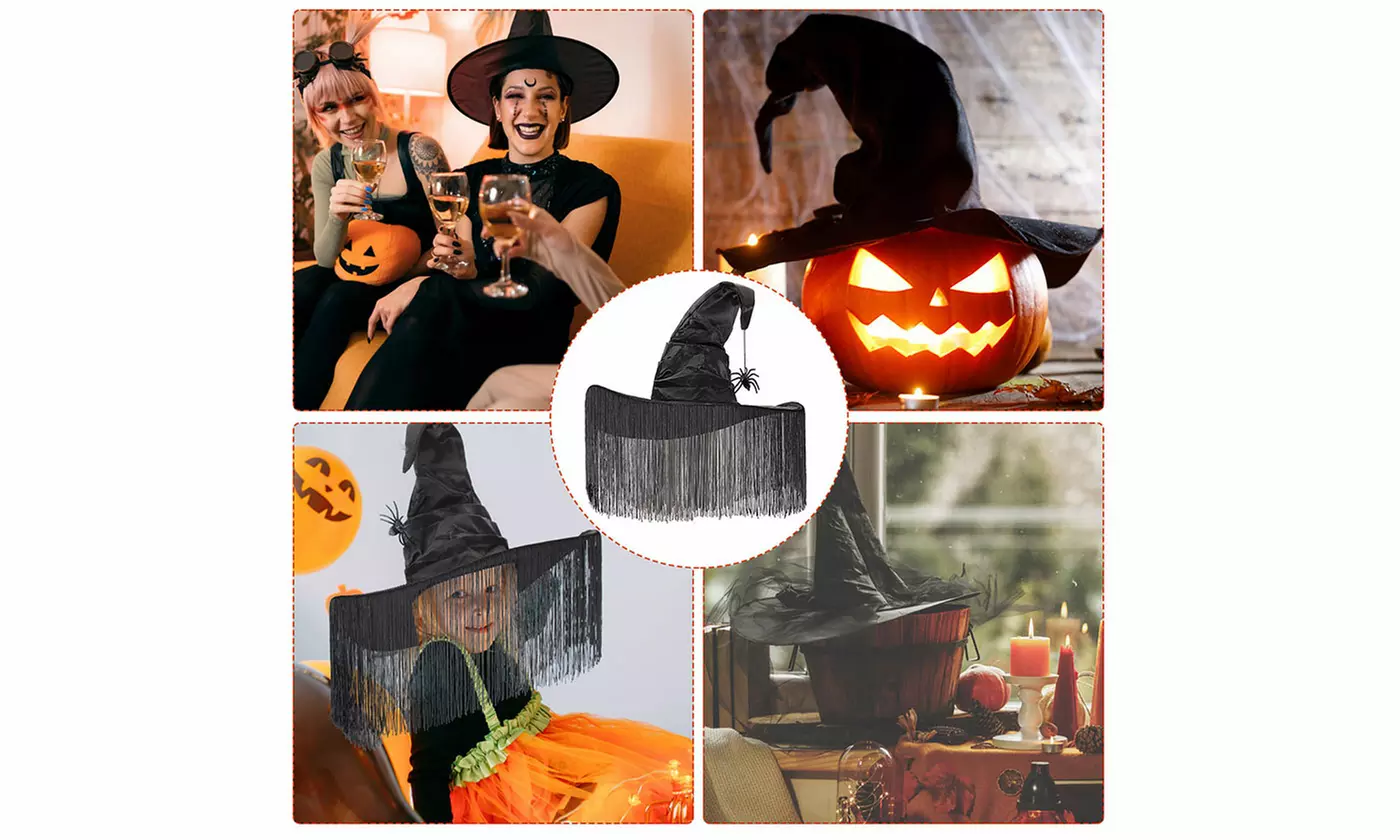 Women Halloween Black Ruched Witch Wizard Hat Fancy Dress Costume Accessory