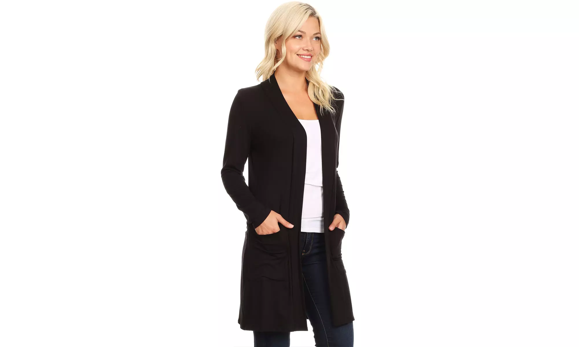 Women's Casual Open Front Basic Long Sleeves Side Pockets Solid Cardigan