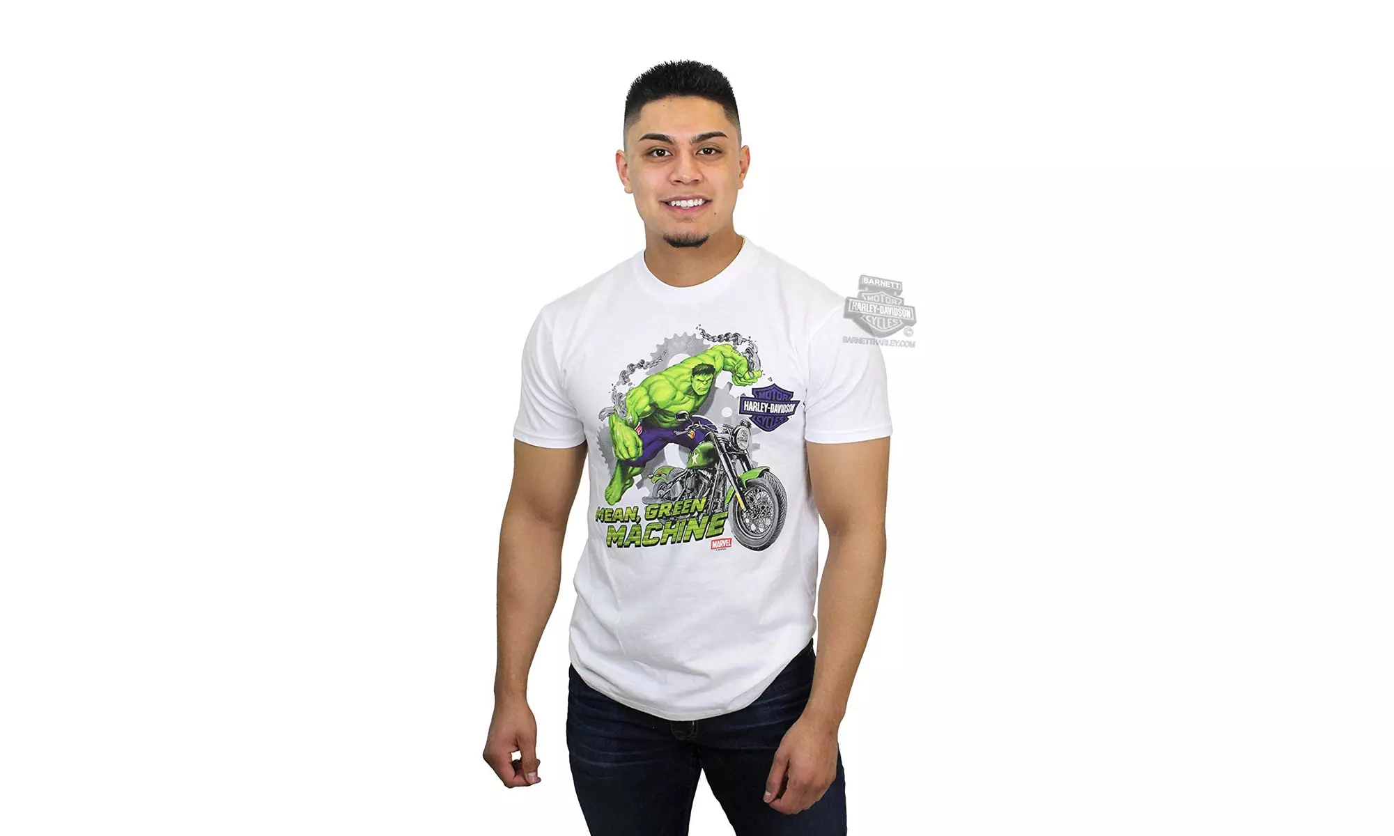 Harley-Davidson Mens Marvel Mean Green Machine Hulk White Short Sleeve T-Shirt - Primary Image