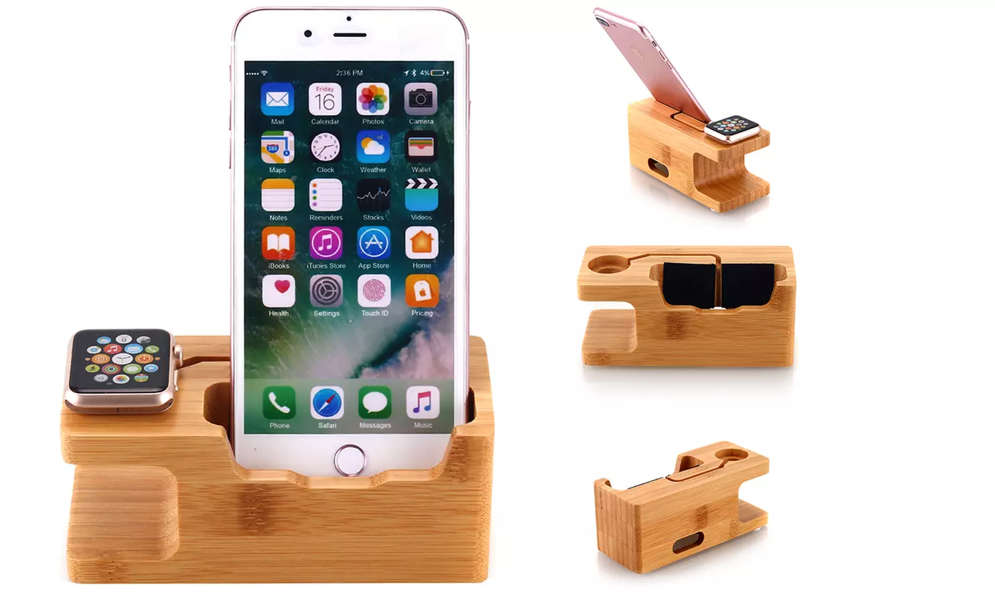 For iPhone/iPad/Apple Watch/Headset Bamboo Charging Dock Station Stand Holder - Image 5
