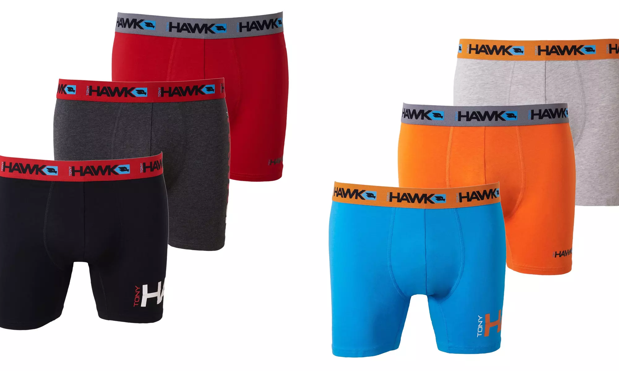 Tony Hawk Mens Boxer Briefs - 6-Pack Cotton Stretch Briefs Breathable  No Fly