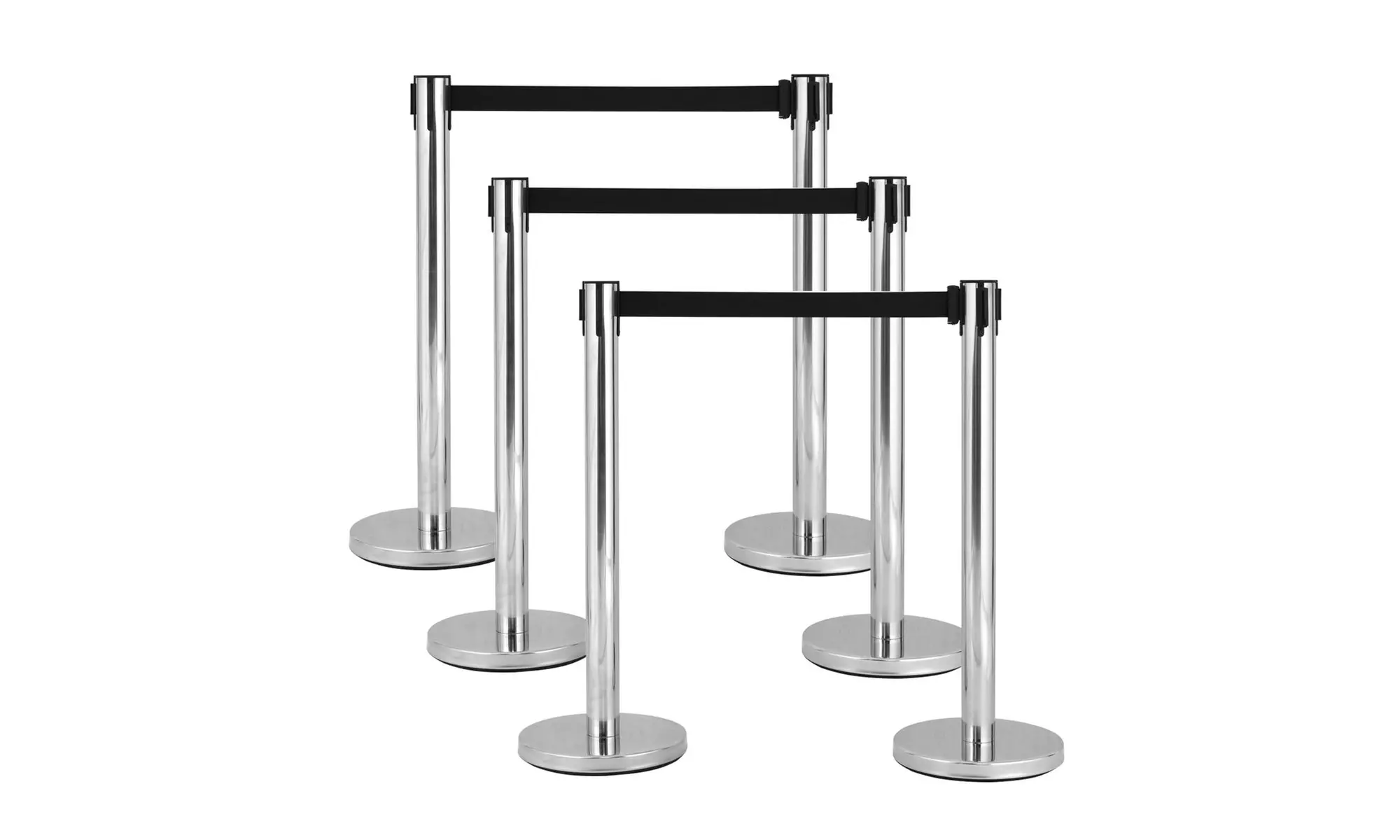 6Pcs Stanchion Posts Queue Pole Retractable Black Belt Crowd Control Barrier New - Primary Image