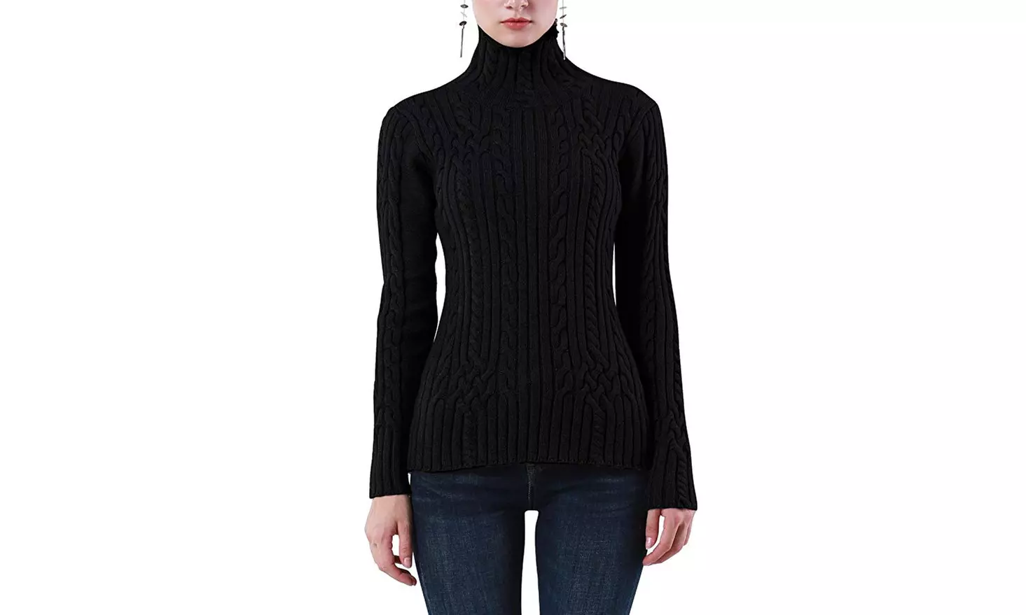 Rocorose Women's Cable Knit Long Sleeves High Neck Pullover Sweaters - Primary Image