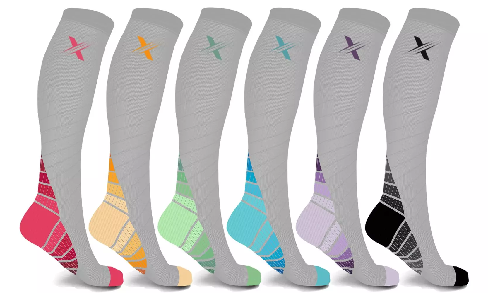 XTF  Light Gray Therapeutic Knee-High Compression Socks (6-Pairs) - Primary Image