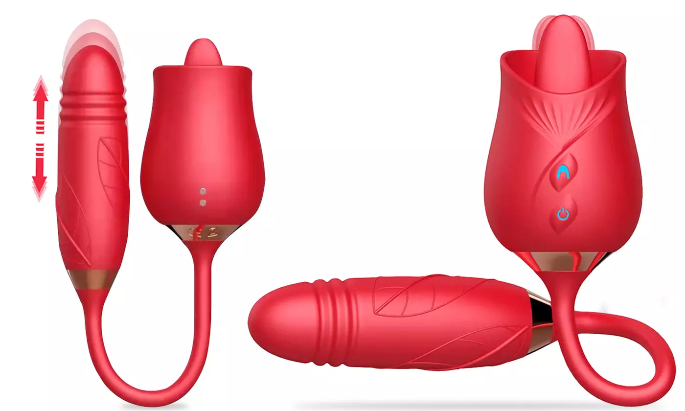 New Rose Flower 3 Generations 2 In 1 Tongue Licking G-spot telescopic Vibrator - Primary Image