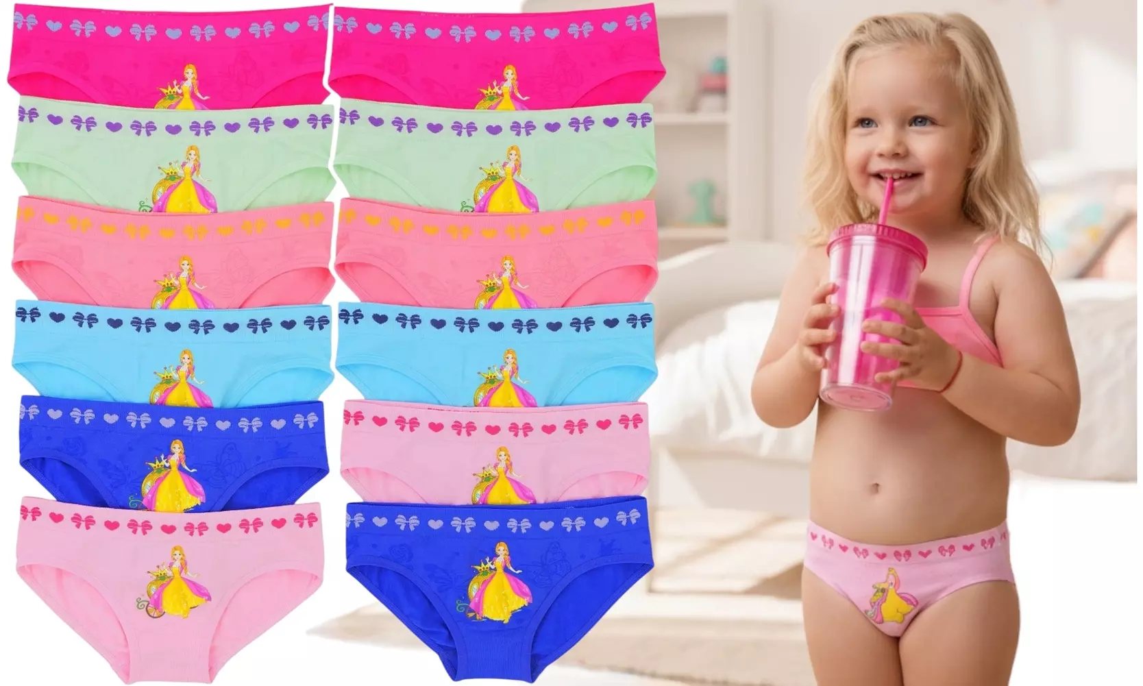 Girl's 6/12 Multi-Pack Of Solid Color Bikini Princess Panty Briefs