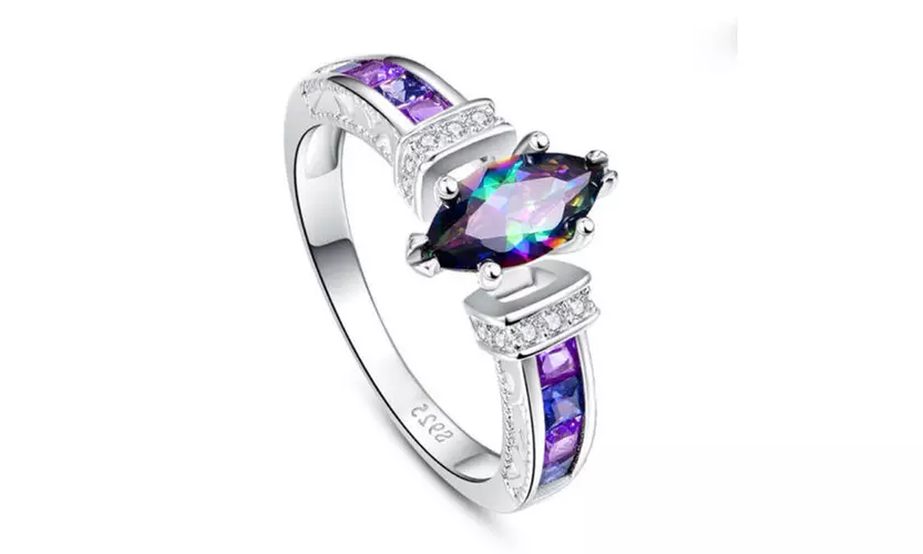 Gorgeous Women 925 Silver Wedding Engagement Rings Mystic Topaz Ring - Primary Image