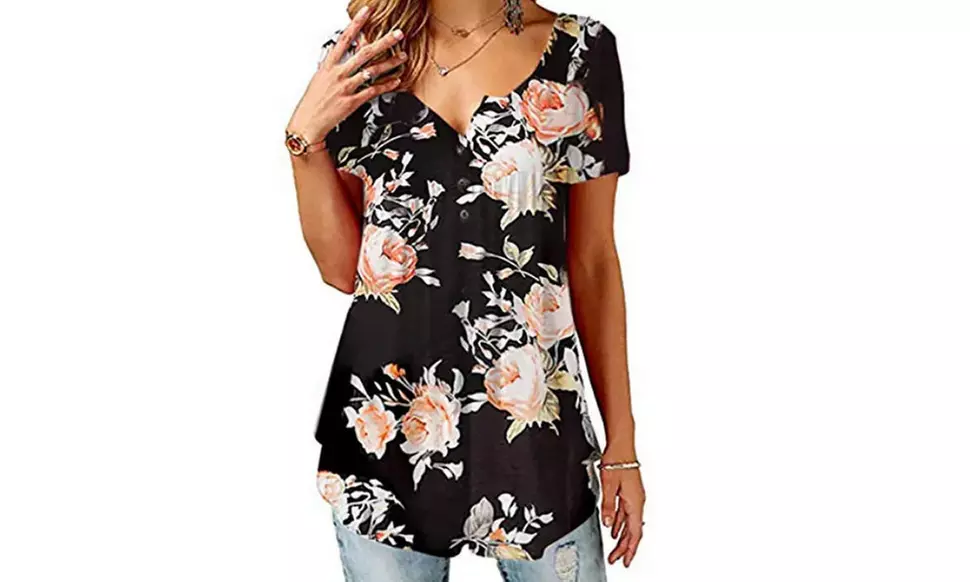 Women's Button Up Summer Short Sleeve Casual Tops Tunic Shirts Blouses