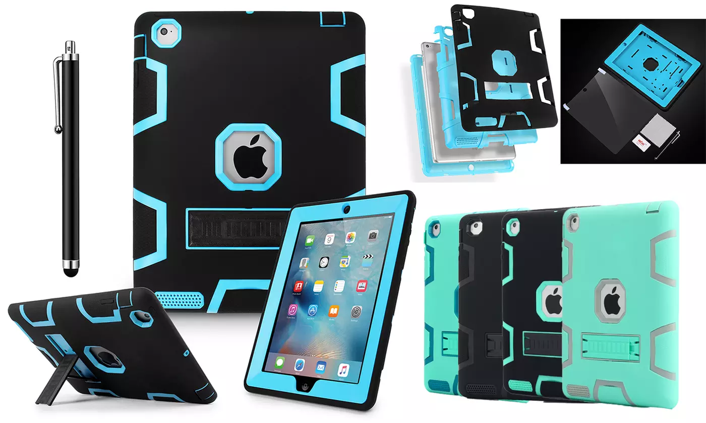 iPad 2/3/4 Shockproof Military Heavy Duty Rubber With Hard Stand Case - Primary Image