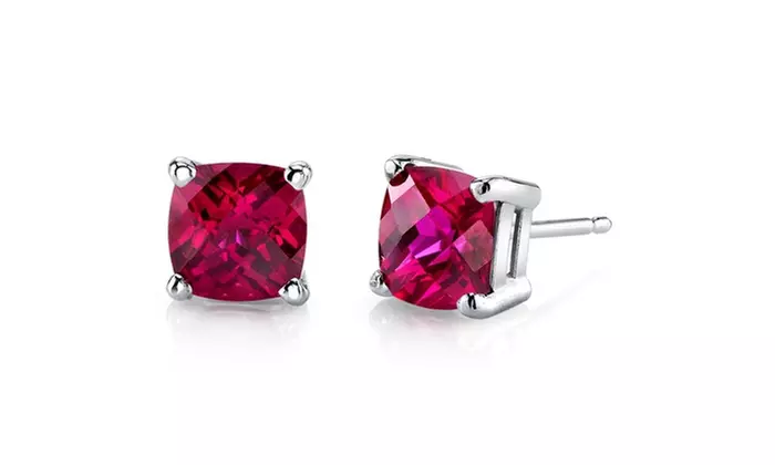 14k White Gold 2.50 Ct Round Ruby Stud Earrings. - Second Medium