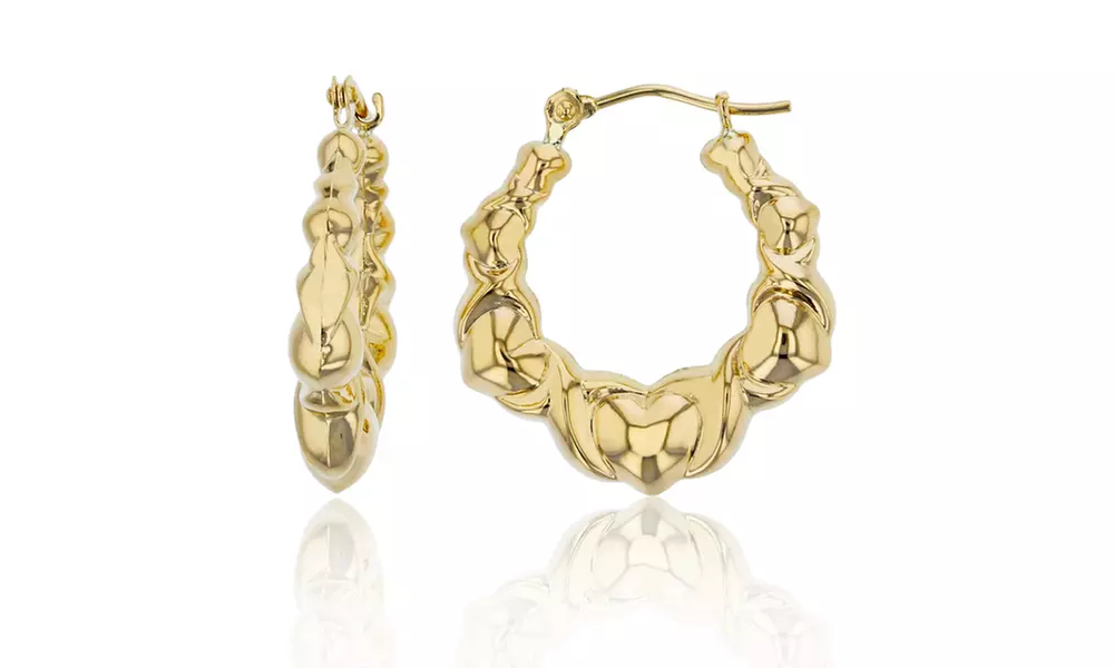 14K Yellow Gold 20x4mm High Polished Multiple Hearts Hoop Earring - Primary Image