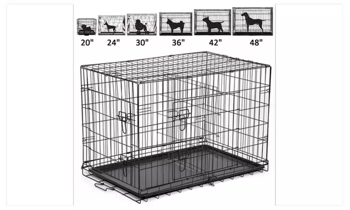 Pet Kennel Cat Dog Folding Crate Wire Metal Cage W/Divider - Primary Image