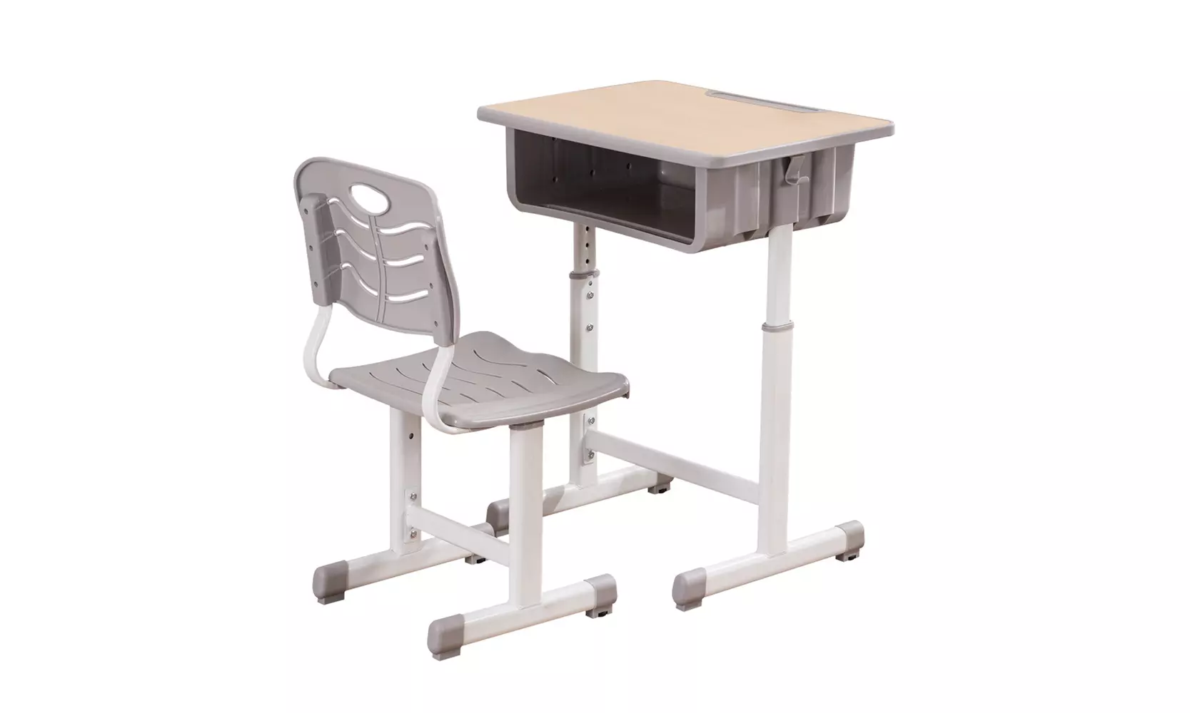 Adjustable Students Children Desk and Chairs Set Light Grey