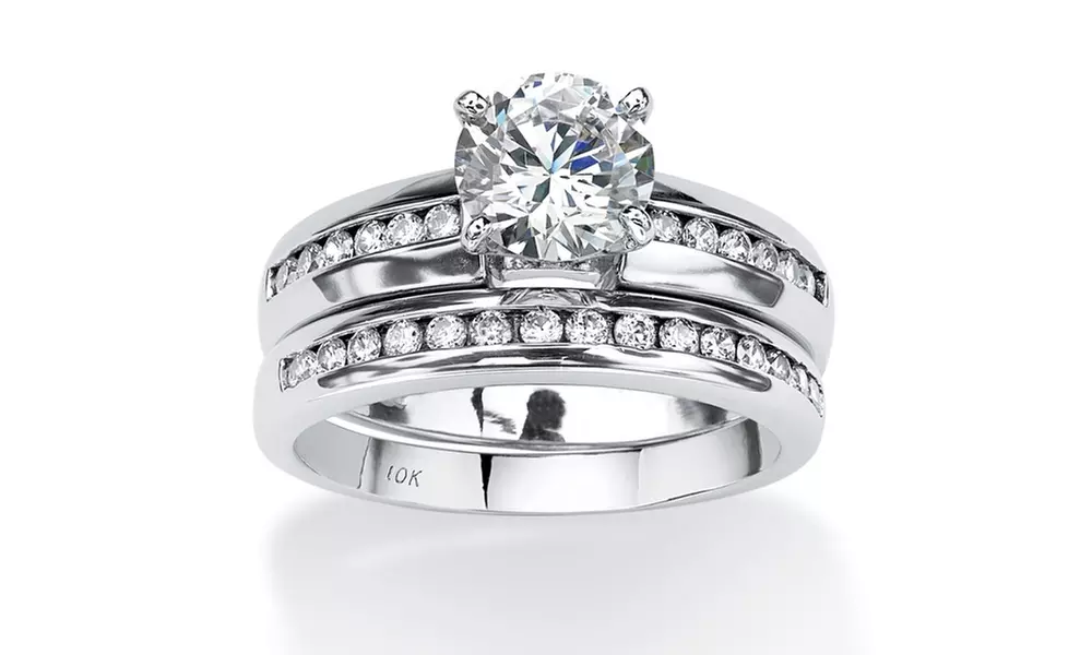 2 Piece 1.90 TCW Round Cubic Zirconia Bridal Ring Set in Solid 10k White Gold - Primary Image