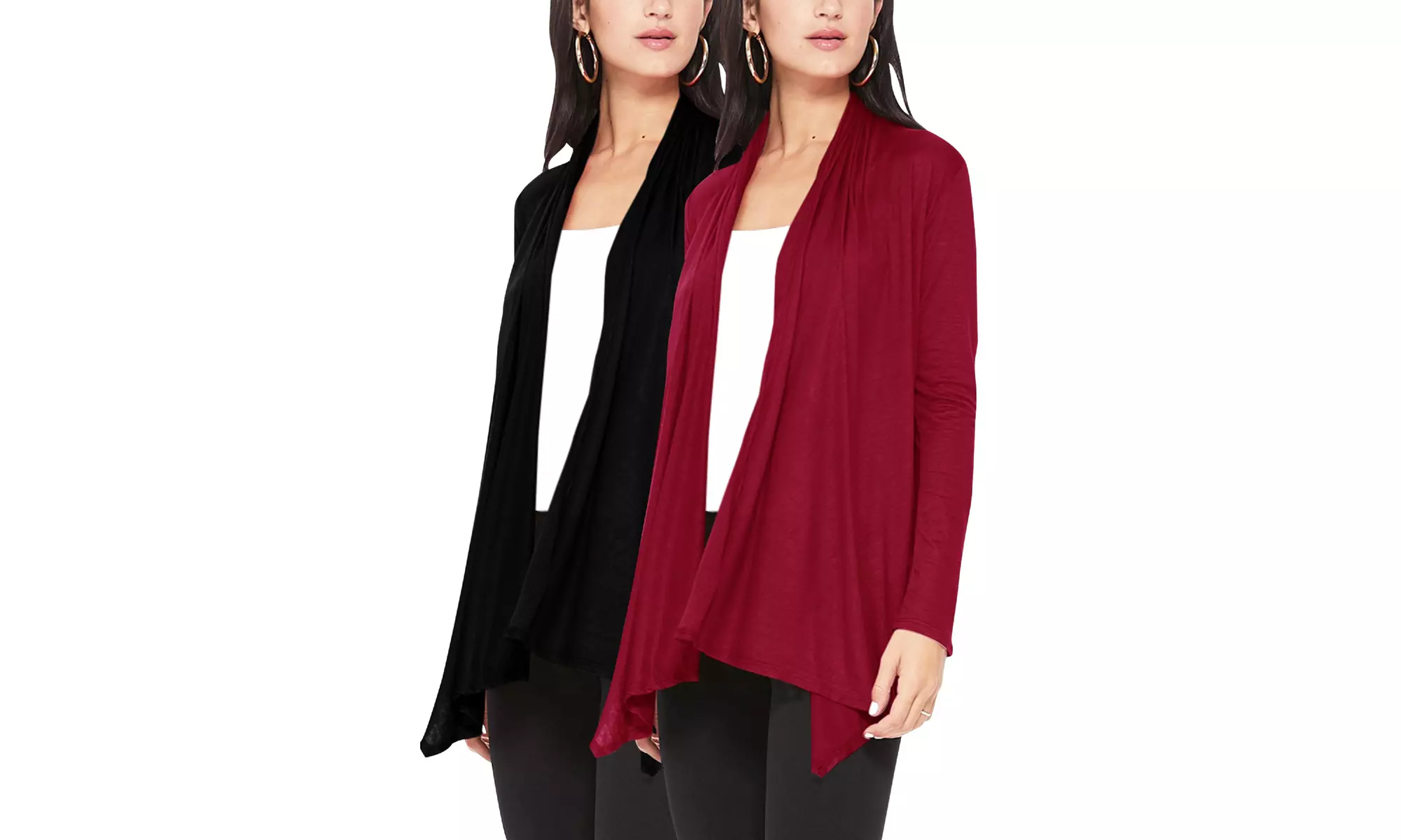 Women's Casual Long Sleeve Open Front Draped Cardigan (Pack of 2)
