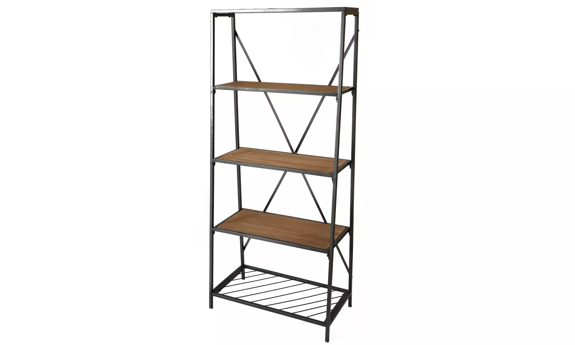 4-Shelf Wooden Bookcase, Wood and Metal Bookshelf - Primary Image