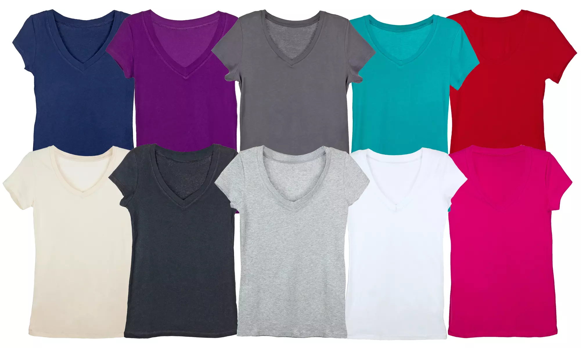 Women's 4 Pack Mystery Cotton V-Neck Basic T-Shirts  - Primary Image