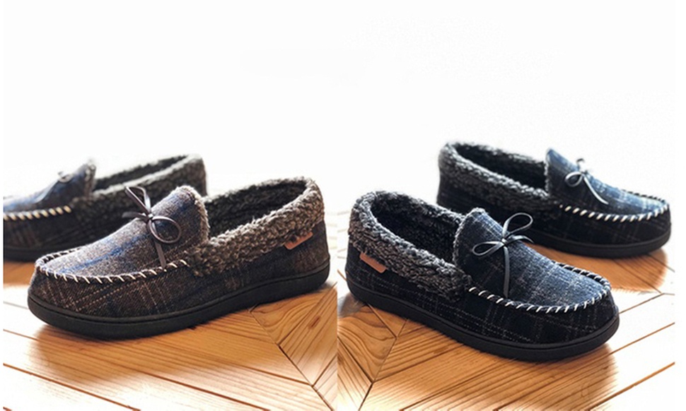 Mens Moccasin Slippers Memory Foam Comfortable House Shoes Indoor Outdoor