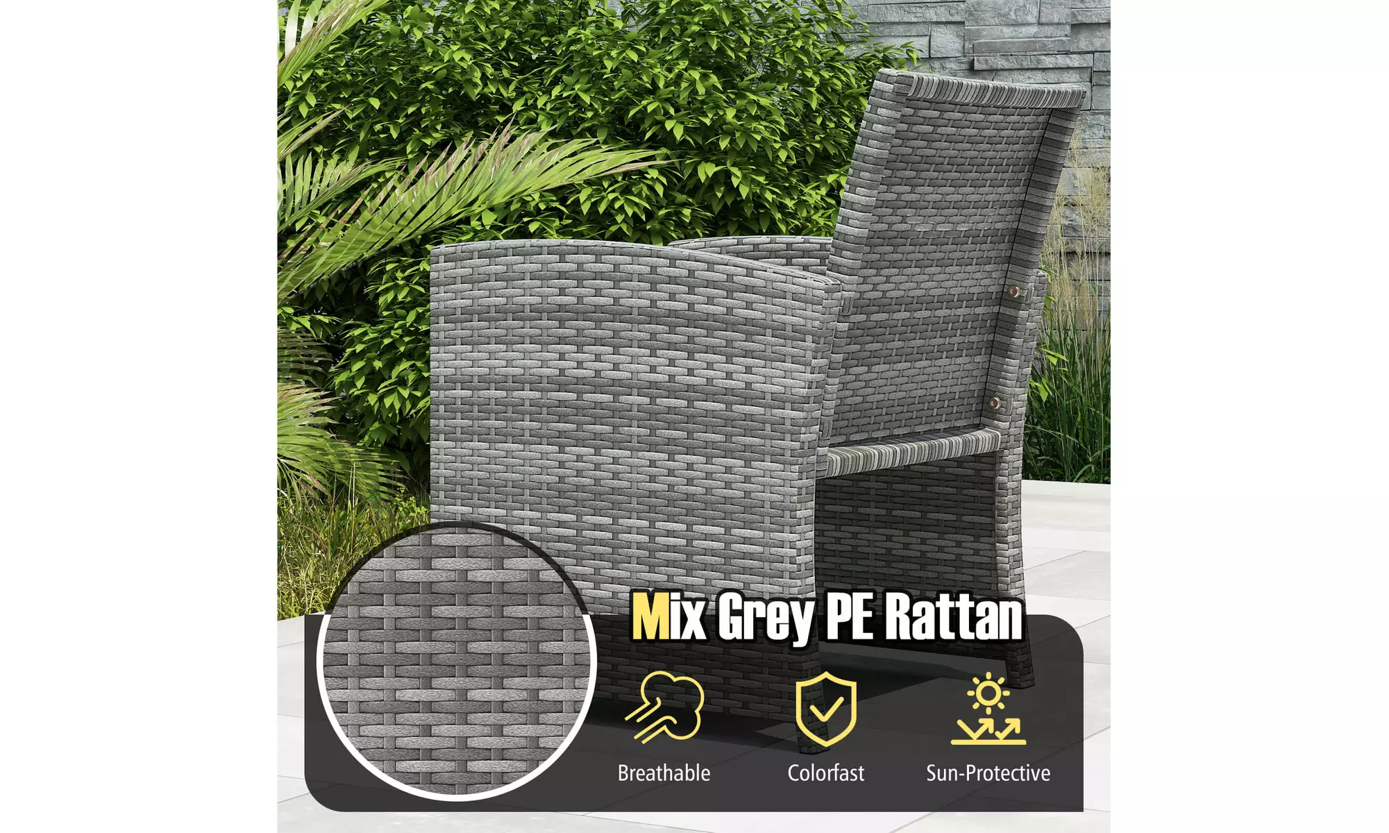 Costway 3-Piece Patio Furniture Set with Tempered Glass Coffee Table