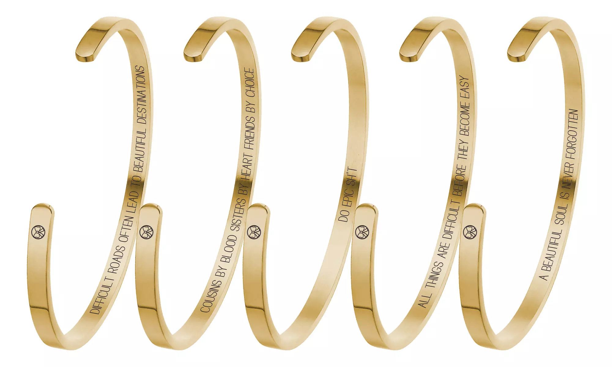 Stainless Steel Stack-able Inspirational Cuff Bracelet By Pink Box In Gold - Primary Image