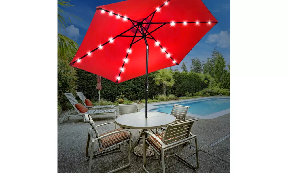 Sorbus LED Outdoor Umbrella, 10 ft Patio Umbrella LED Solar Power - Second Medium