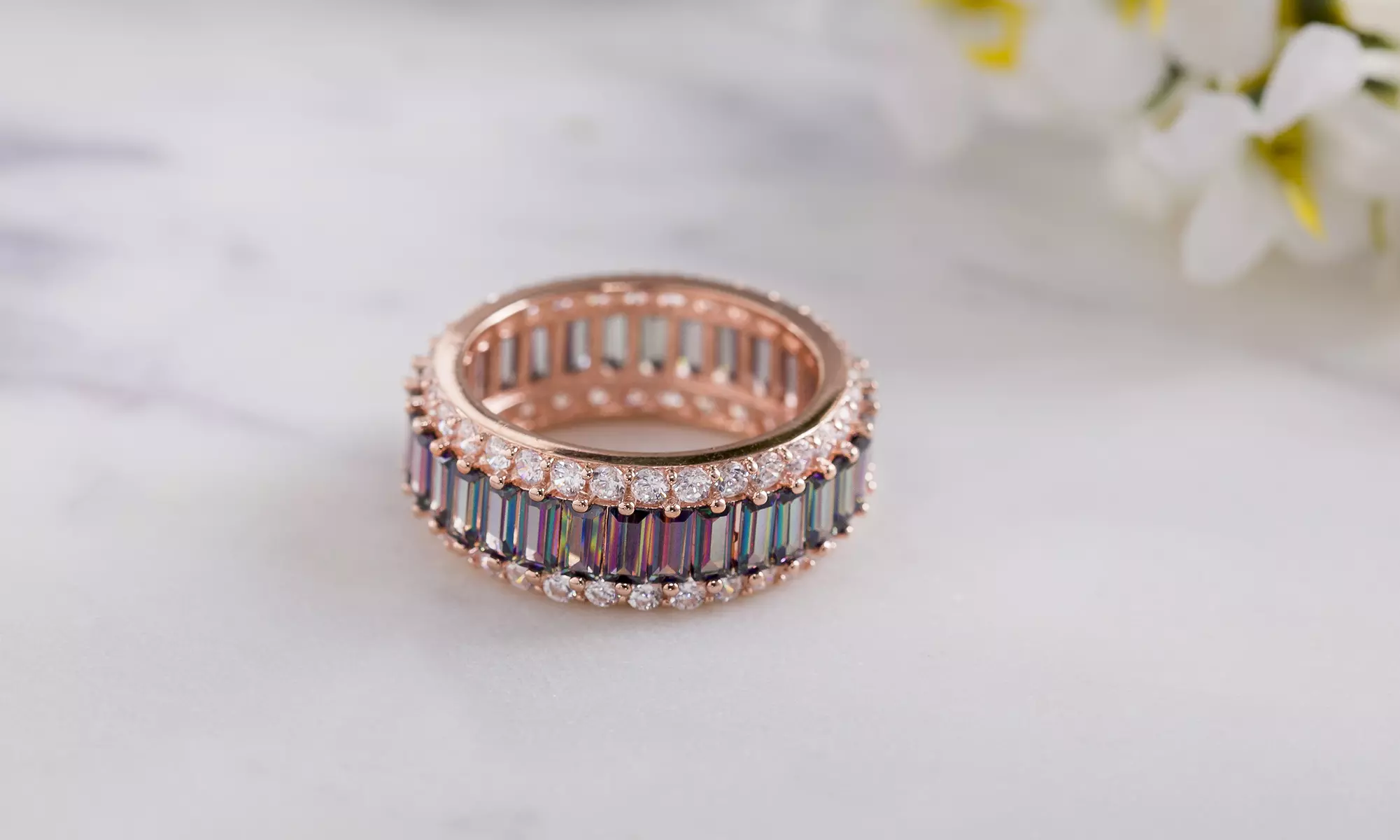 Lesa Michele Rainbow Cubic Zirconia Eternity Ring in 14K Rose Gold Plated Silver - Primary Image