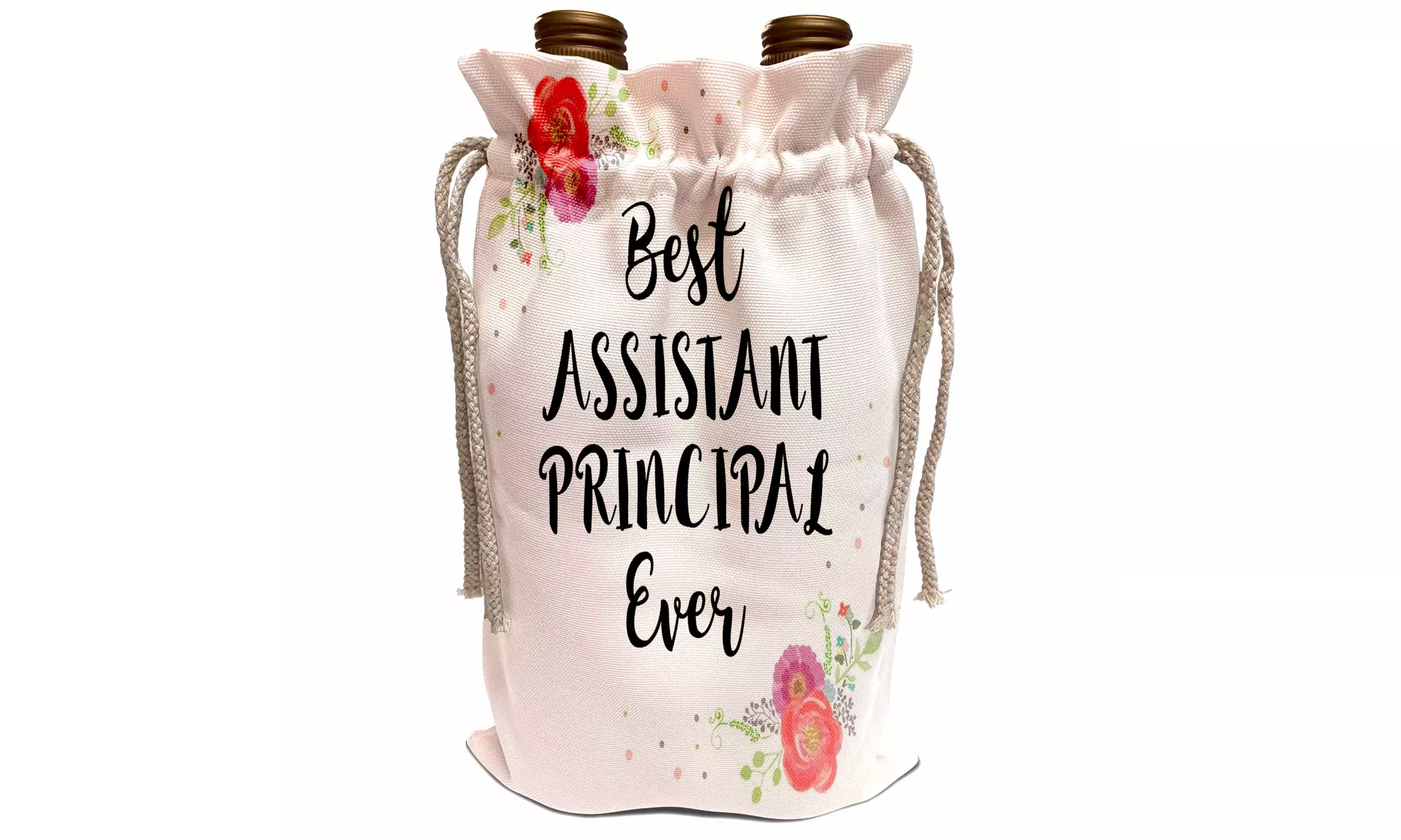 Wine Bag Floral Best Assistant Principal Ever pink flowers school vice head - Primary Image