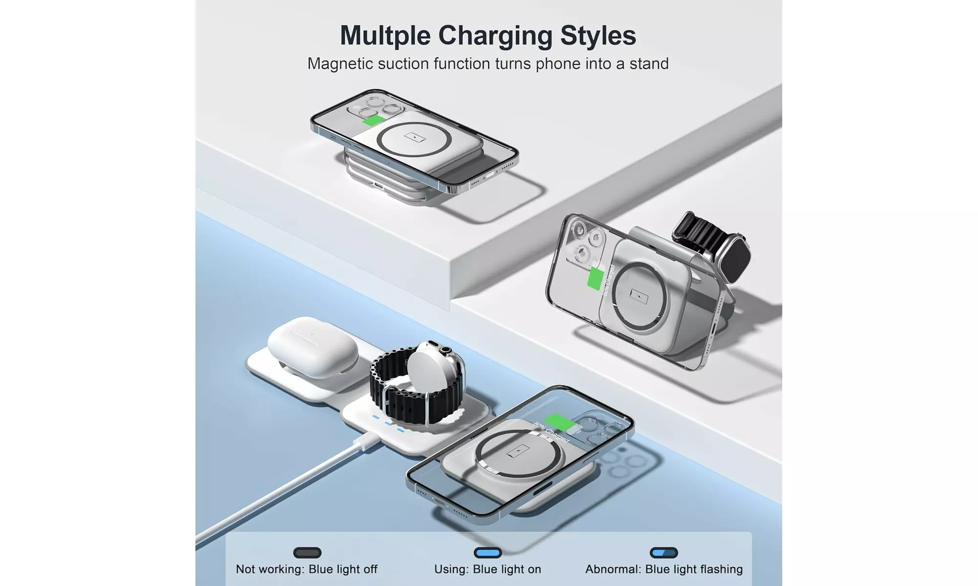 Foldable 3-in-1 Wireless Charging Station for Multiple Devices