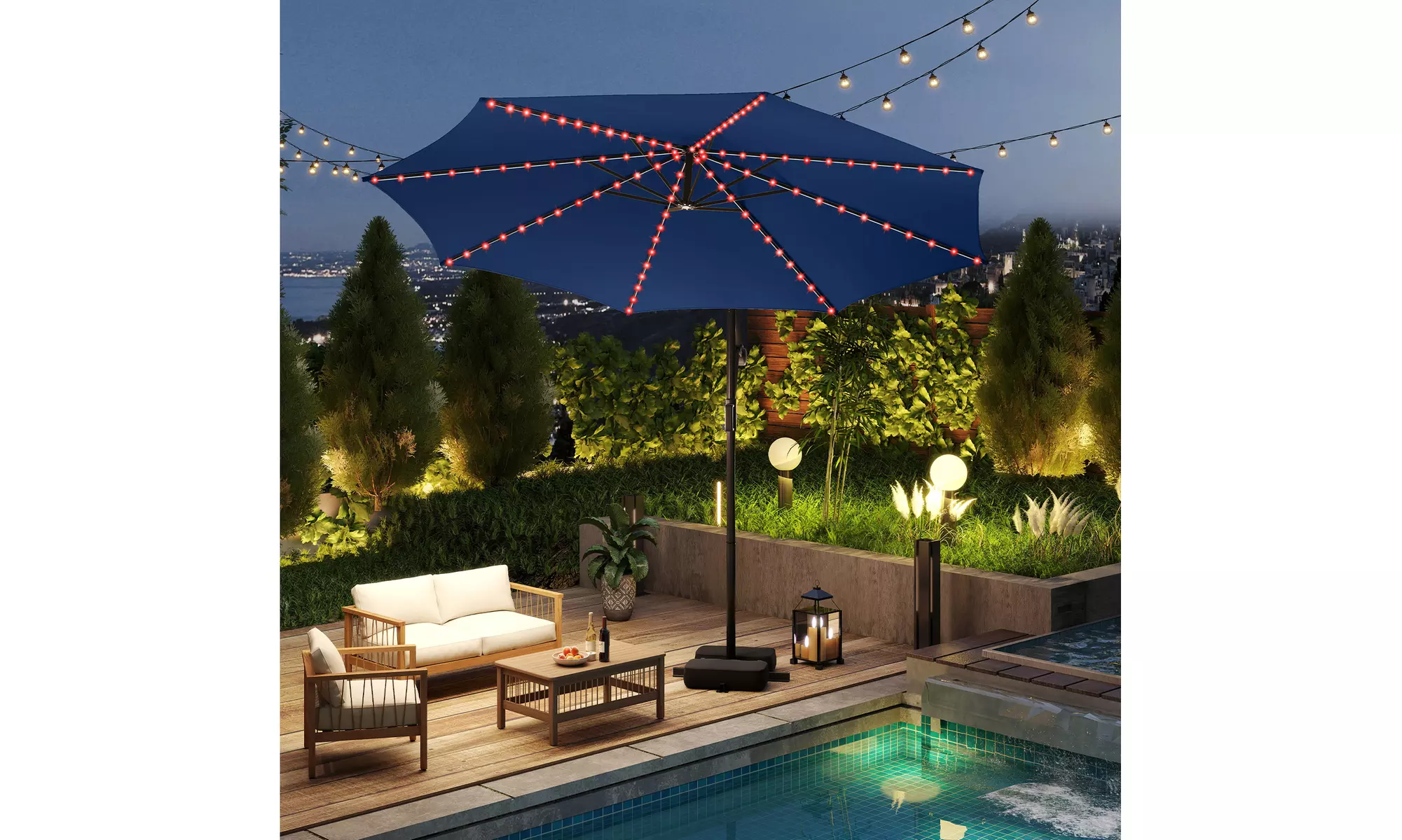 Costway 10 FT Solar Offset Hanging Umbrella with Base