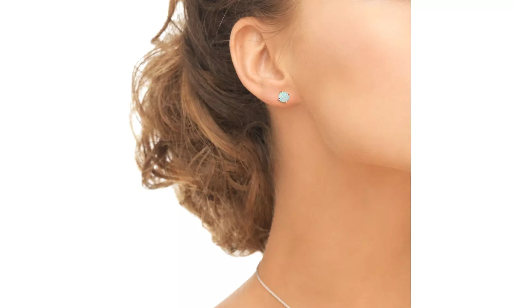 Synthetic White Opal 6mm Round Rose Gold Flash Silver Stud Earrings, Set of 2