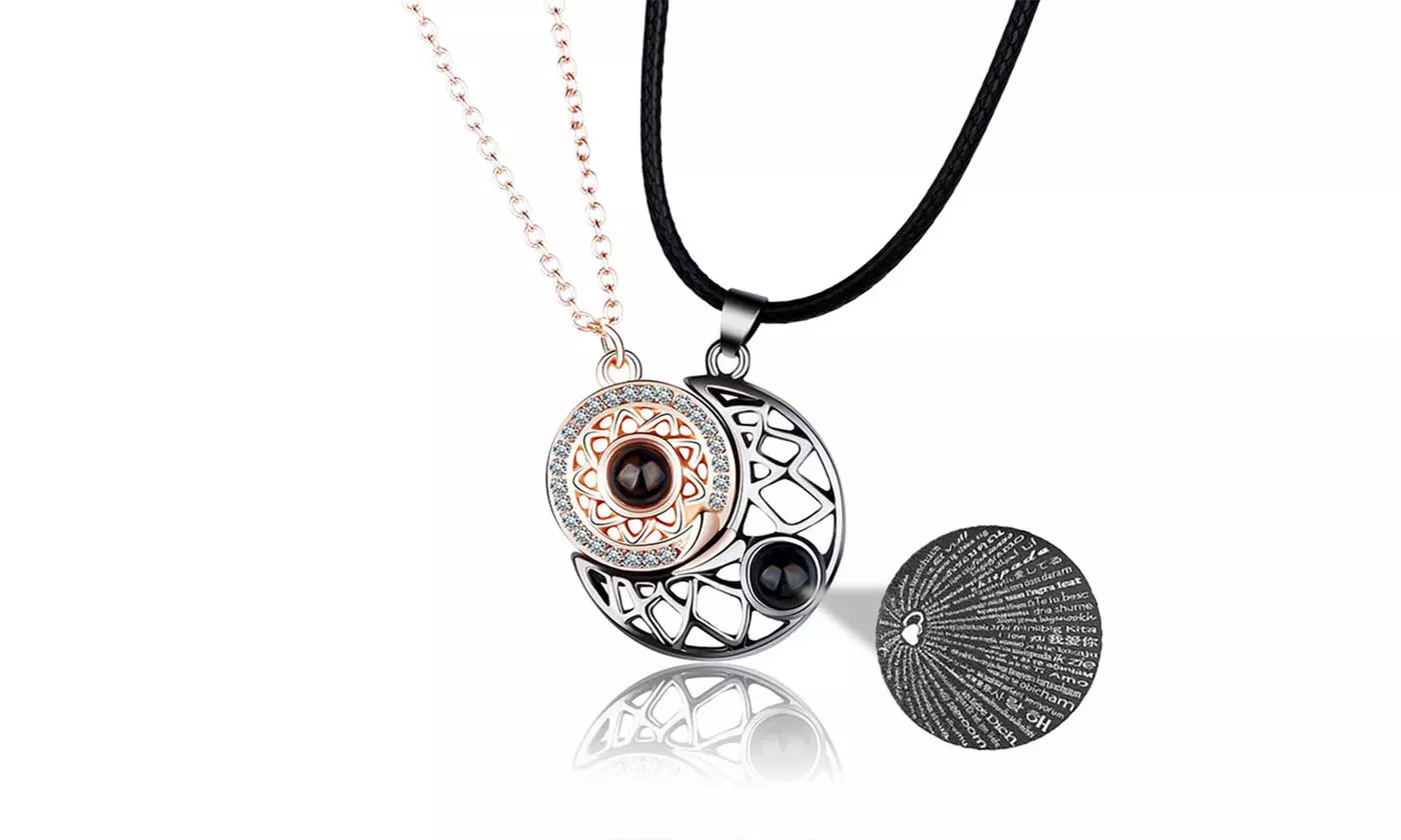 100 Languages I Love You Projection Sun&Moon Magnetic Couple Necklaces
